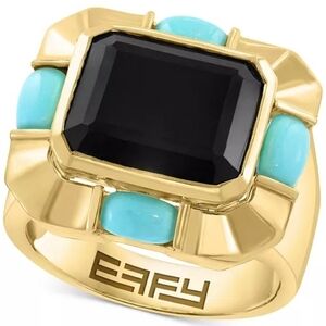 EFFY, NWT Gold and Black Onyx Ring with Turquoise Accents